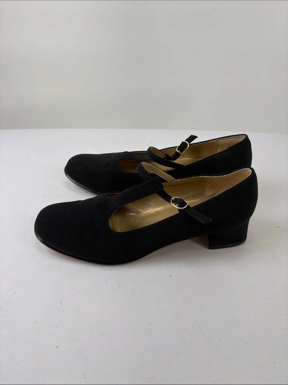 🐨 Nina Doll Black Mary Jane Low Heel Flats with Buckle Strap fabric upper